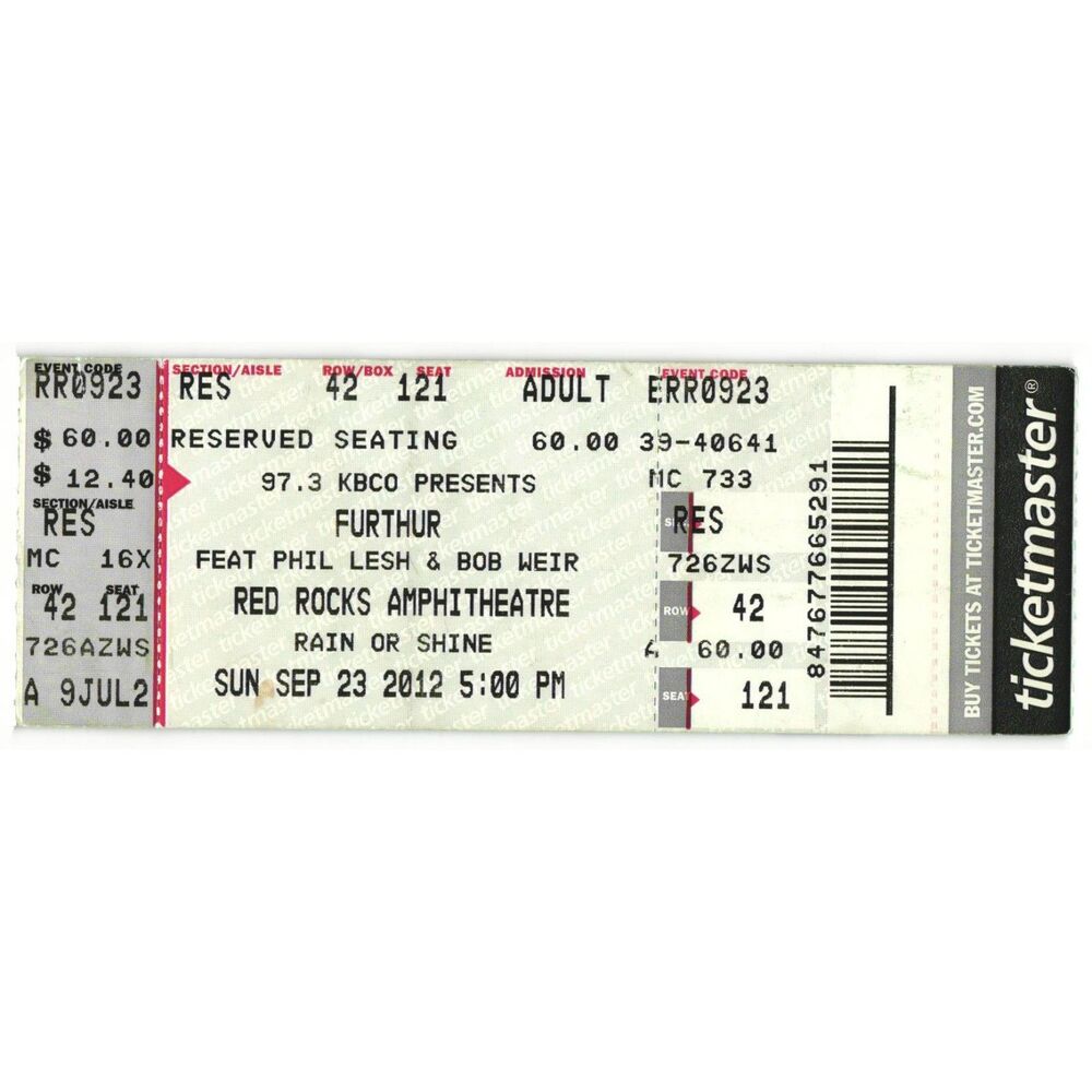 2012 Furthur Full Complete Concert Ticket Stub Morrison CO Grateful Dead